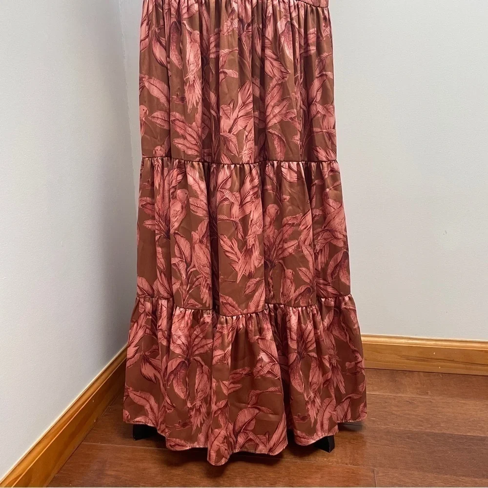 Significant Other- Copper Brown Floral Printed Cut Out Maxi Sollar Dress Size 4